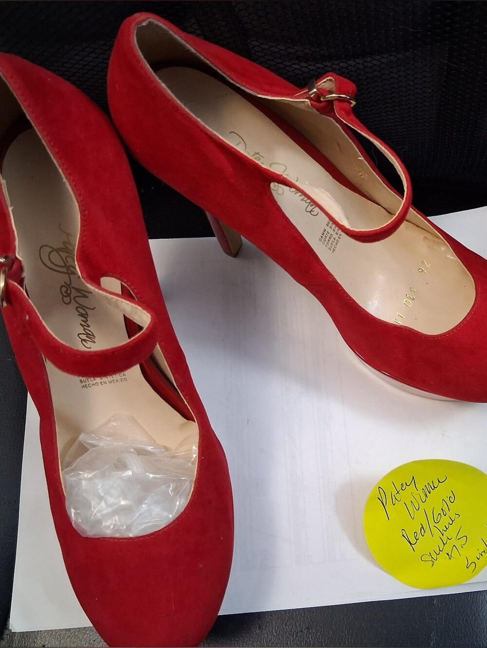 Red Suede Mary Jane Heels with Ankle Strap - Women's Dress Pumps